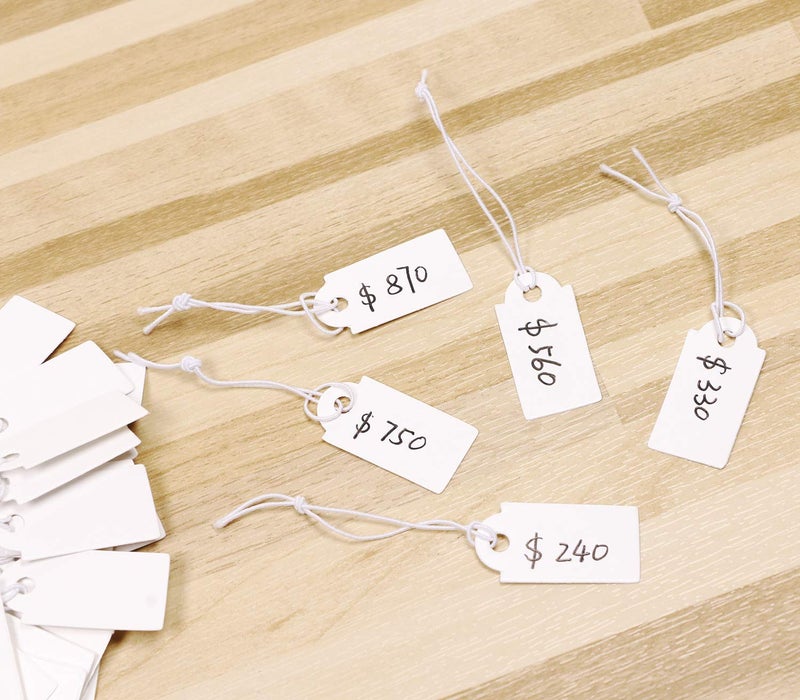 Shapenty Small Blank Writable Paper Price Marking Tags Label Gift Clothing Display Tags with Hanging String for Craft Homemade Jewelry Ornaments Pricing, 25x13mm,100PCS (White) - Image 3